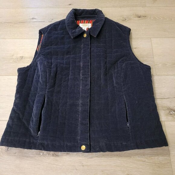 Womens Talbots Lined Corduroy Navy Blue Zip Up Vest Sz Petite Med - Picture 1 of 4